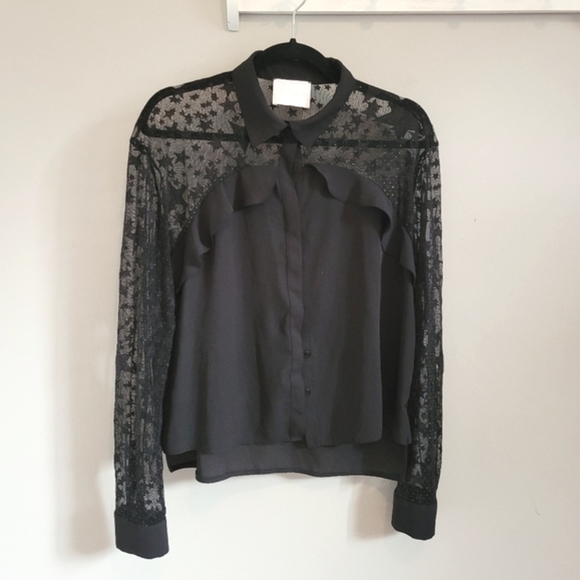 Revolve Diabless holiday shirt blouse black size small mesh top velvet stars - Picture 5 of 7